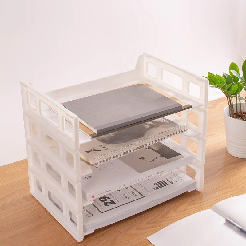 

A4 Desktop File Storage Rack Office Desktop Bookshelf Multi-layer Stacking File Shelf Storage Data Shelf