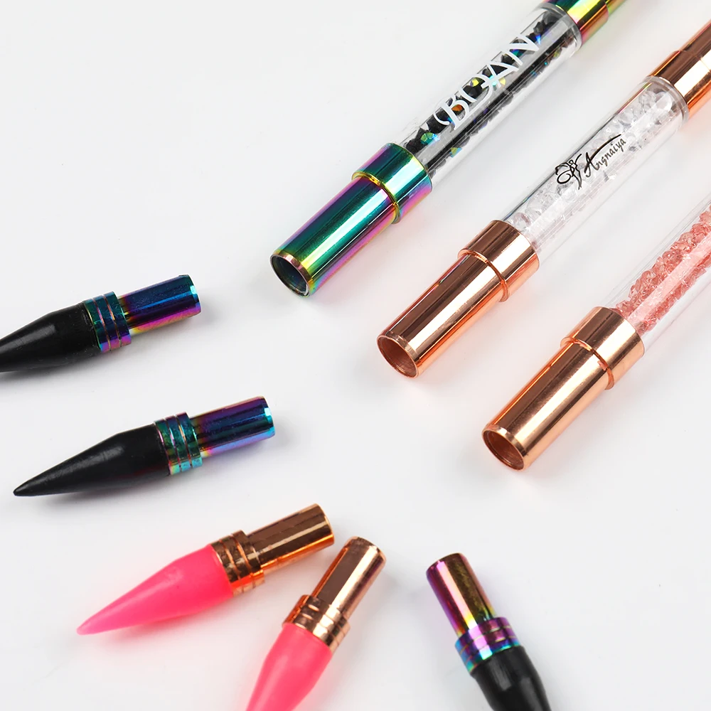 ANGNYA 1Pcs Dual-ended Nail Art Dotting Pen Crayon Rhinestone Crystal Beads Picker Metal Handle Dazzling Color Wax Pencil Tools 3