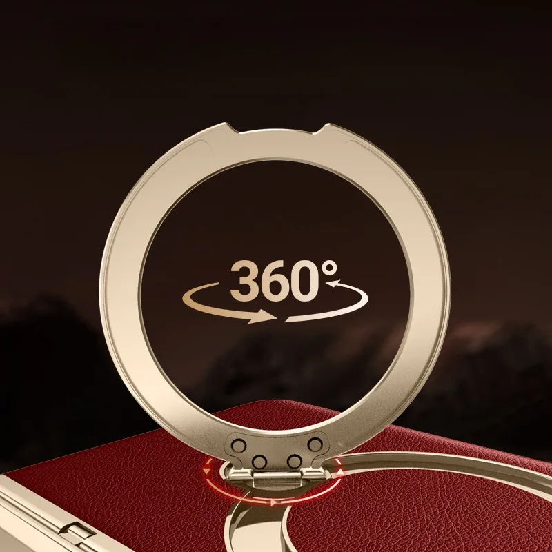 Luxury Leather Folding Case with Magnetic Rotating Ring Holder & Privacy Glass