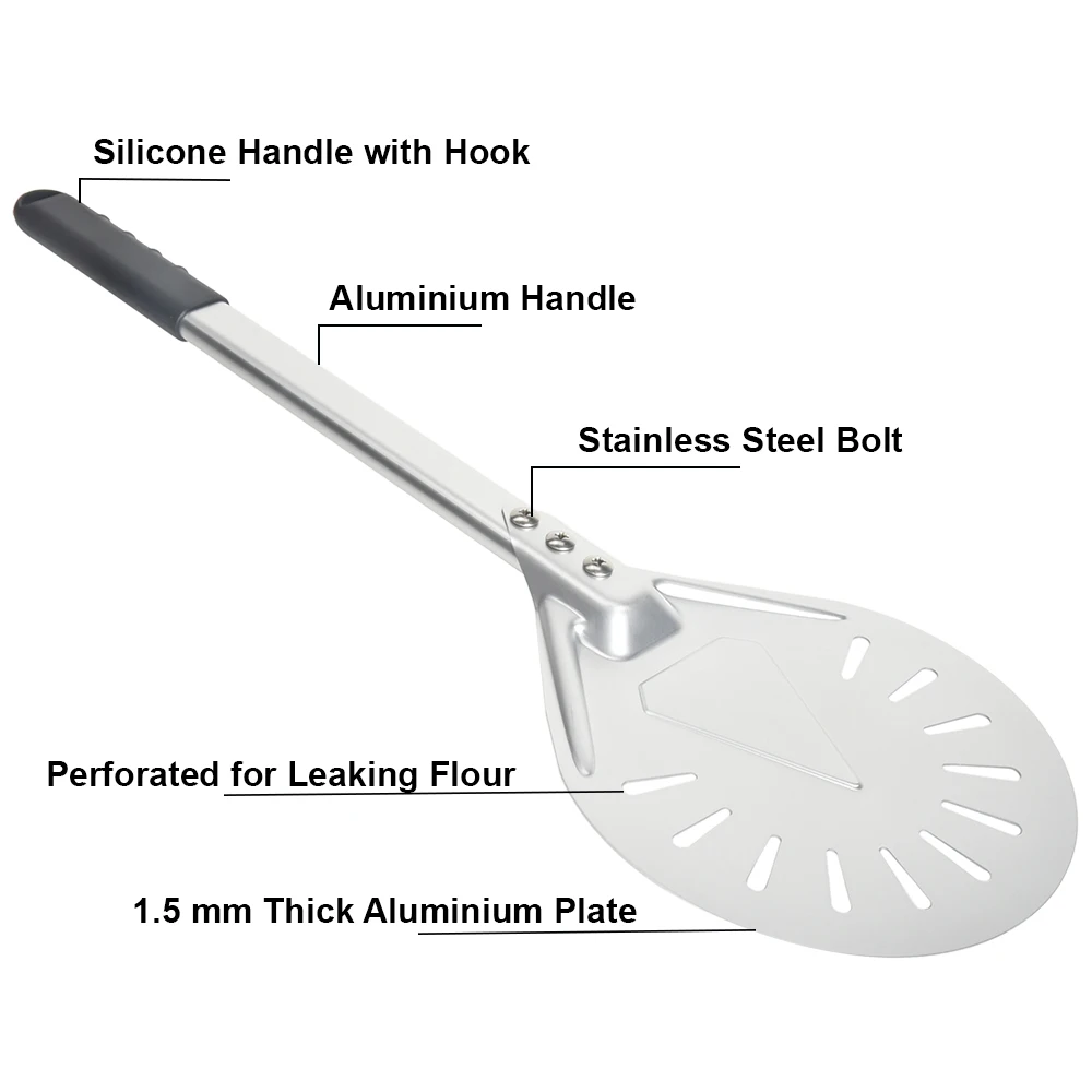7/8/9 Inch Perforated Pizza Turning Peel Pizza Shovel Aluminum Peel Non-Slip Handle Paddle Short Tool