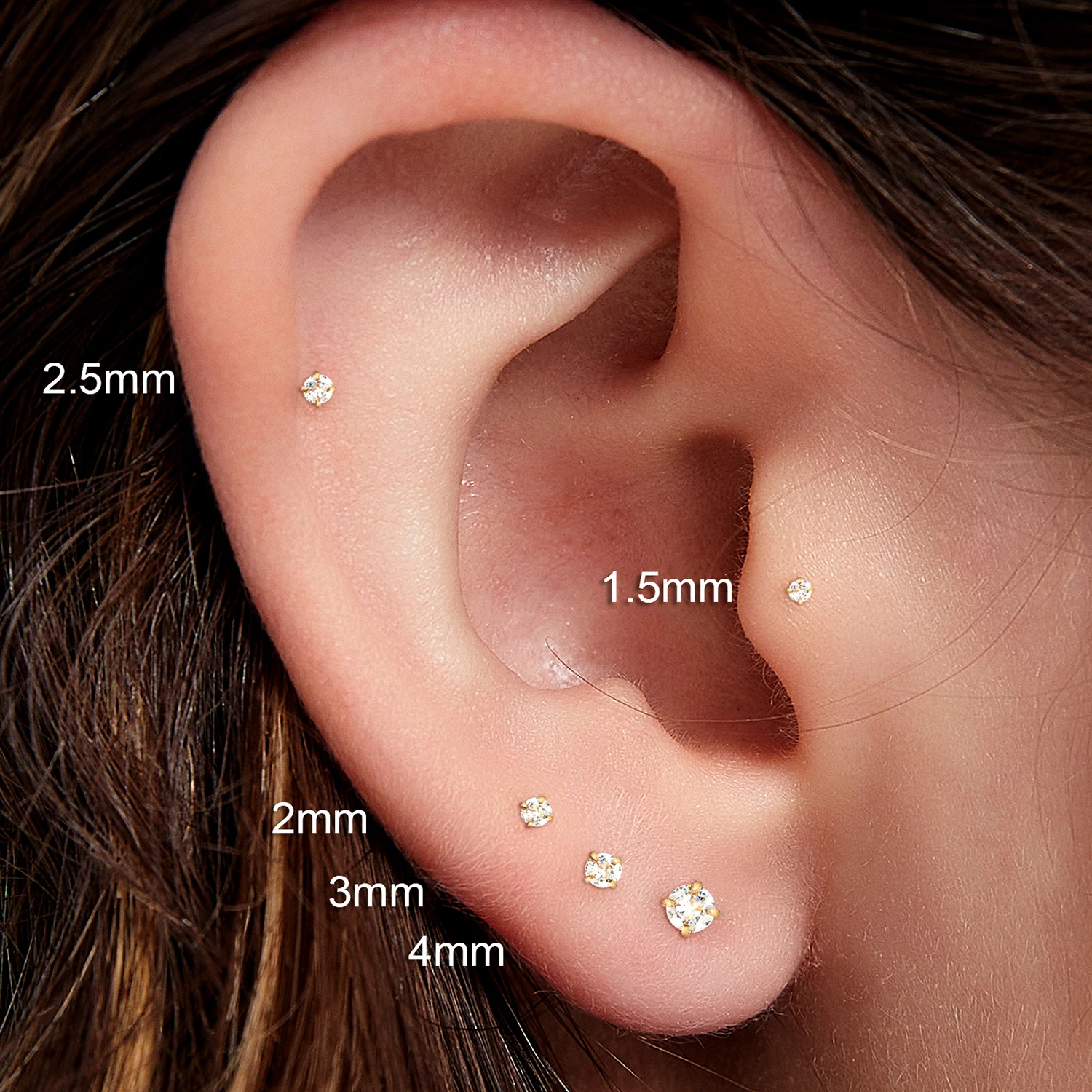 2/6PCS Stainless Steel Gold Color 18G Nose Stud Cartilage Piercing Jewellery Helix Tragus Lip Flat Back Tiny Earrings for Women 2