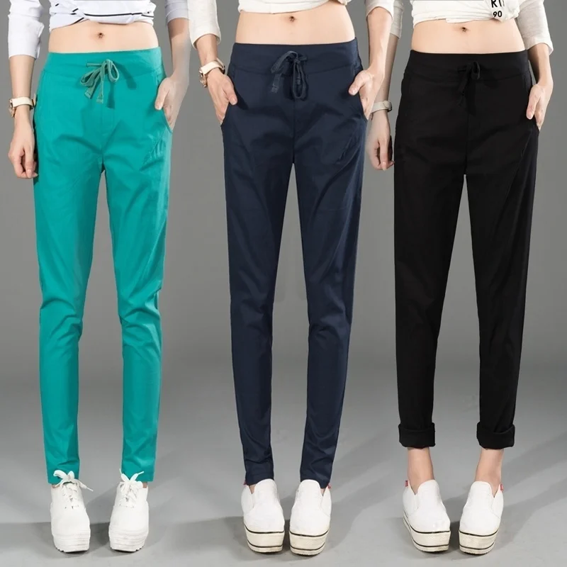 Cotton Linen Pants Women Elastic High Waist Loose Casual Pants 2023 Spring Summer Solid Color Harem Trousers