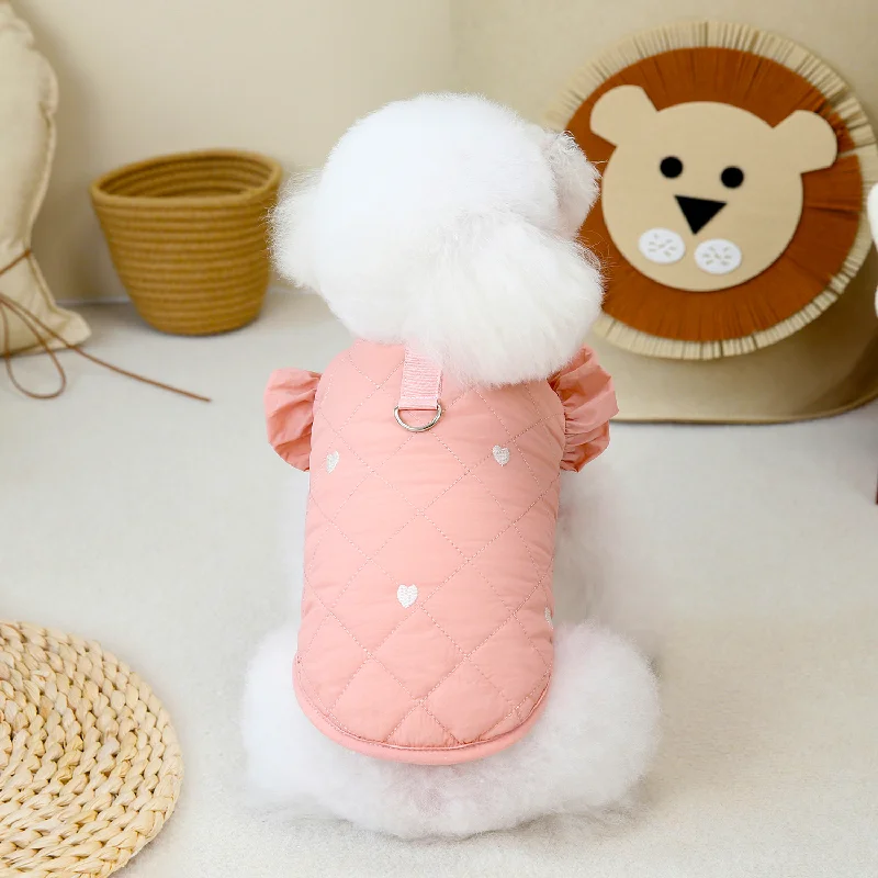 Dog Clothes Pet Jacket Small Dog Cat Warm Coat Autumn Winter Waterproof Cotton Vest Outfit 24 Love Flounced Sleeve