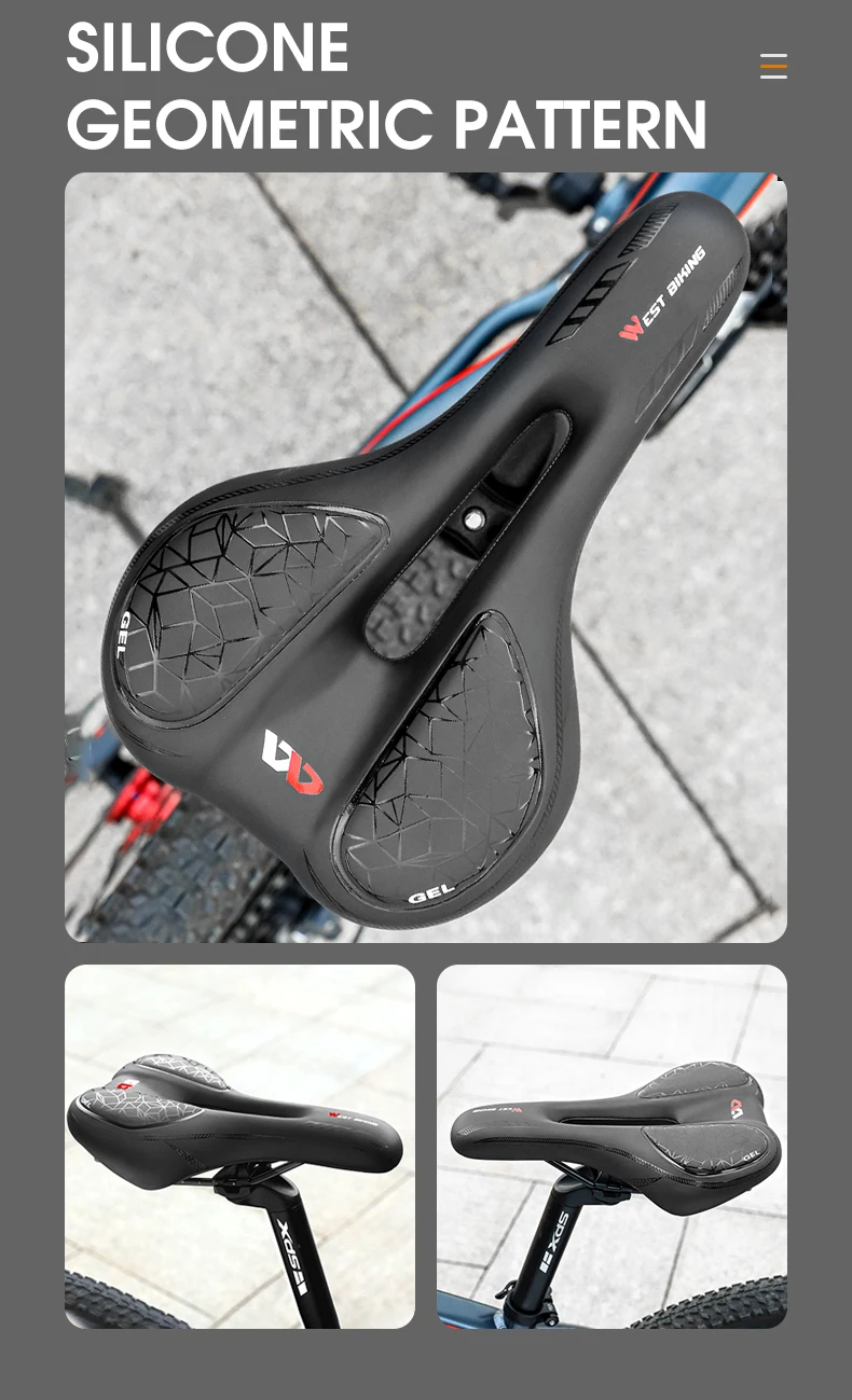 WEST BIKING Gel Weicher Fahrradsattel Stoßdämpfender, bequemer Fahrradsitz, hochelastisches Silikon-PU-Kissen, hohler Rennrad-MTB-Sitz – Detail 18