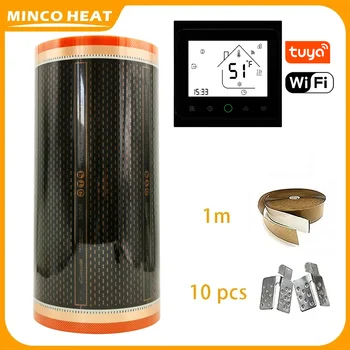 150วัตต์/ ㎡   5 ㎡   ความกว้าง 50 ซม. ประหยัดพลังงานกราฟีนอินฟราเรด PTC ฟิล์มทําความร้อนพื้นอุ่นเสื่อทําความร้อนพร้อมชุดติดตั้งเทอร์โมสตัท 22