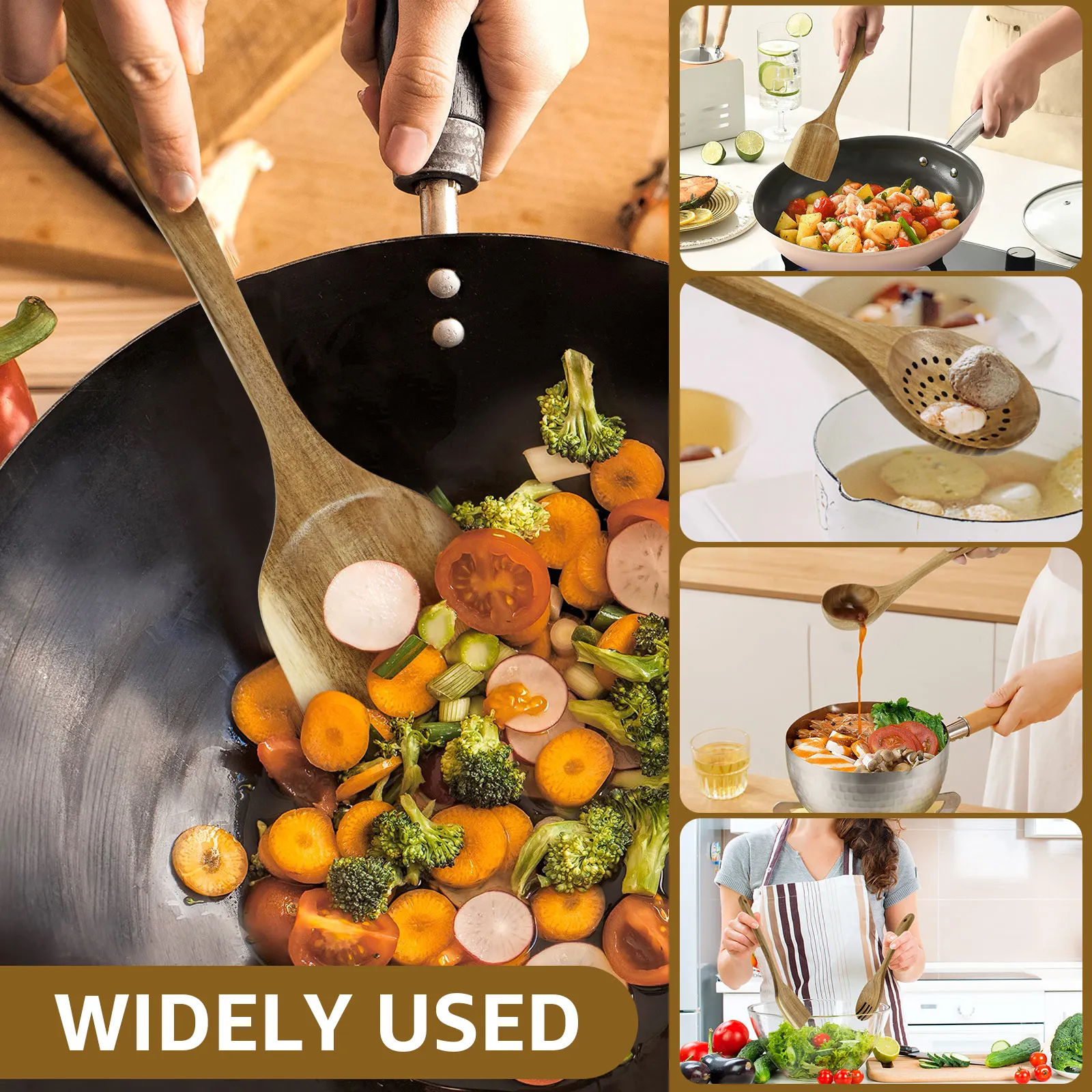 7Pcs Wood Kitchenware Non-Stick Cookware Kitchen Utensils Set Spatula Shovel Egg Beater Wooden Handle Cooking Tool Heat Resistan