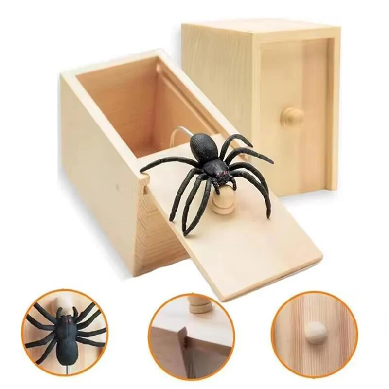 Funny Surprise Joke Prank Happy Box Wooden Spider Box Toys Christmas Scary Toys Target Adult Boy Halloween Festival Party Props tricky toy spider box,prank toys,joke toys