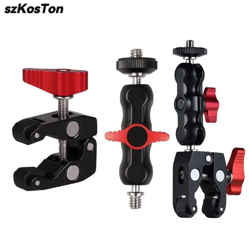 

Metal Super Clamp with 360 Double Ball Head Magic Arm Clamp with 1/4" 3/8" Hole for GoPro 12 DSLR Camera Monitor LED Light Mic