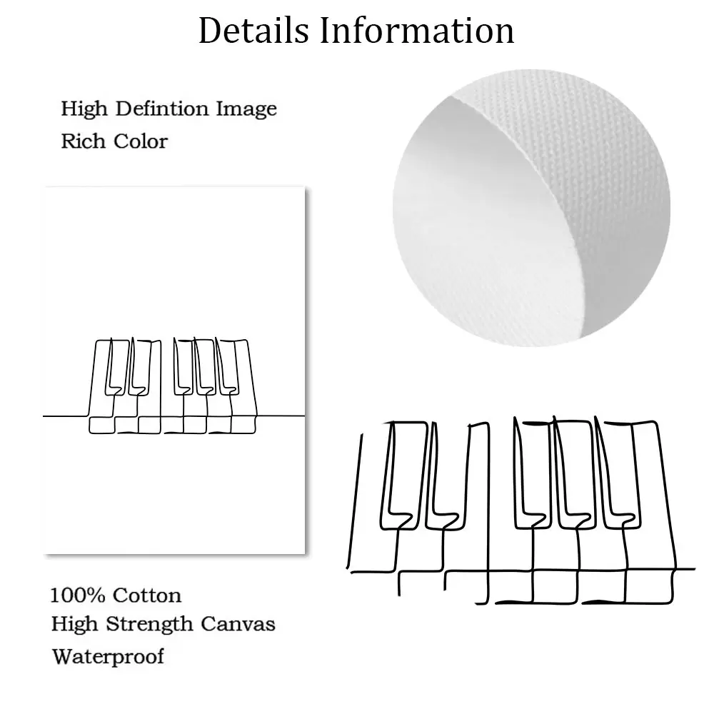 북유럽 피아노 라인 드로잉 월 아트 포스터, 음악 노트, 아트 프린트, 피아노 키 캔버스, 회화, 검정, 흰색 그림, 거실 장식