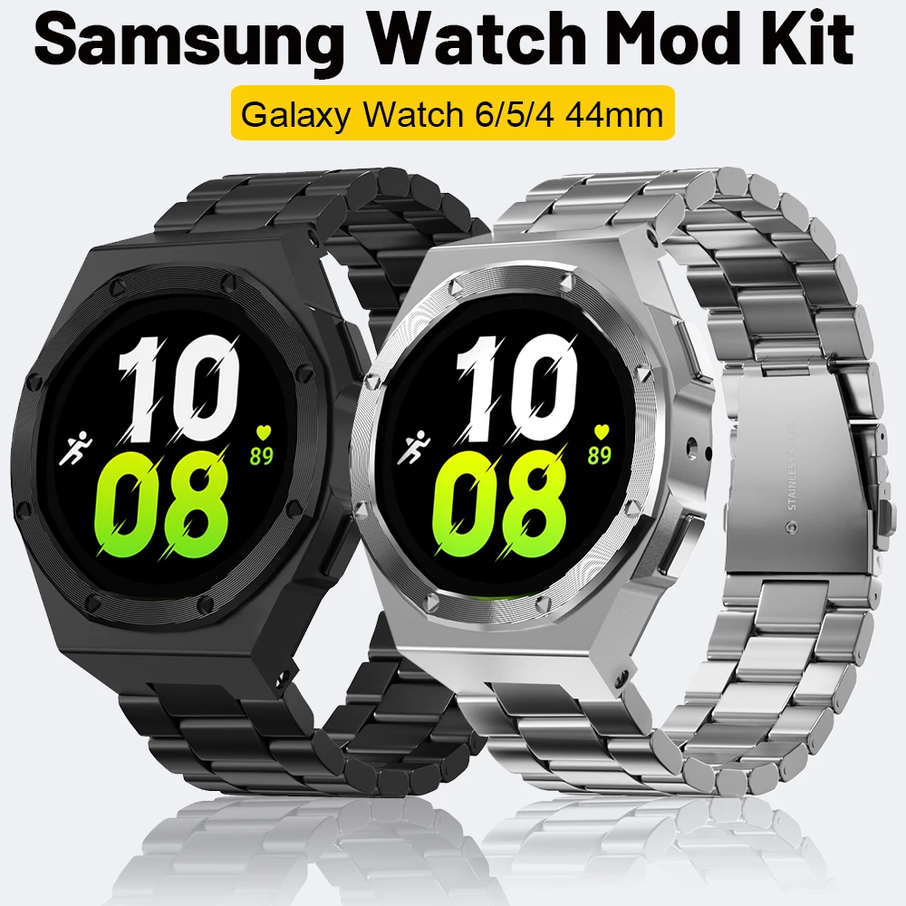 

Luxury Case Band for Samsung Galaxy Watch 4/5 44mm Rugged Protective Metal Bumper Cover Stainless Steel Strap For Galaxy Watch 6