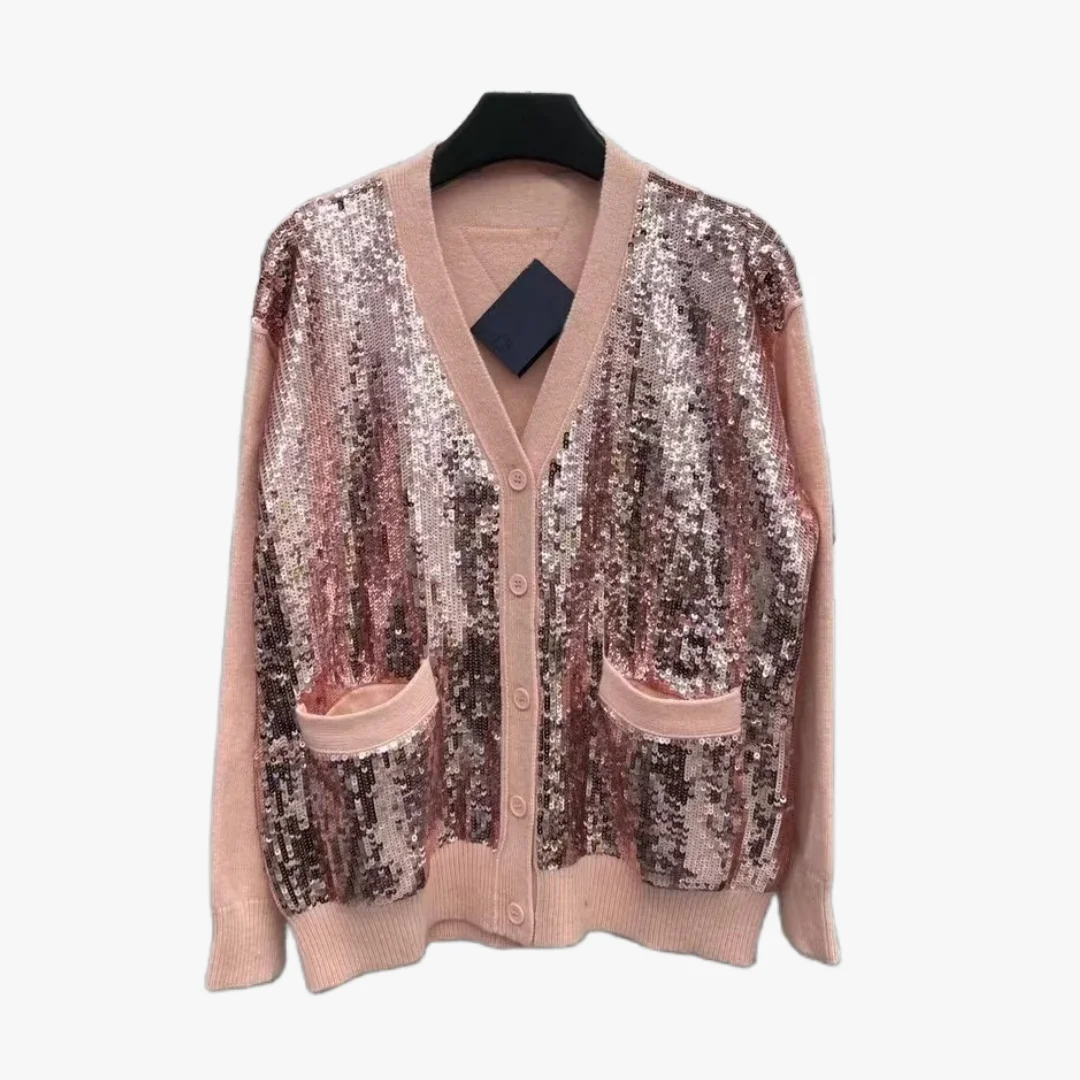 

2024 Autumn/Winter New Fashion cashmere wool sequined cardigan