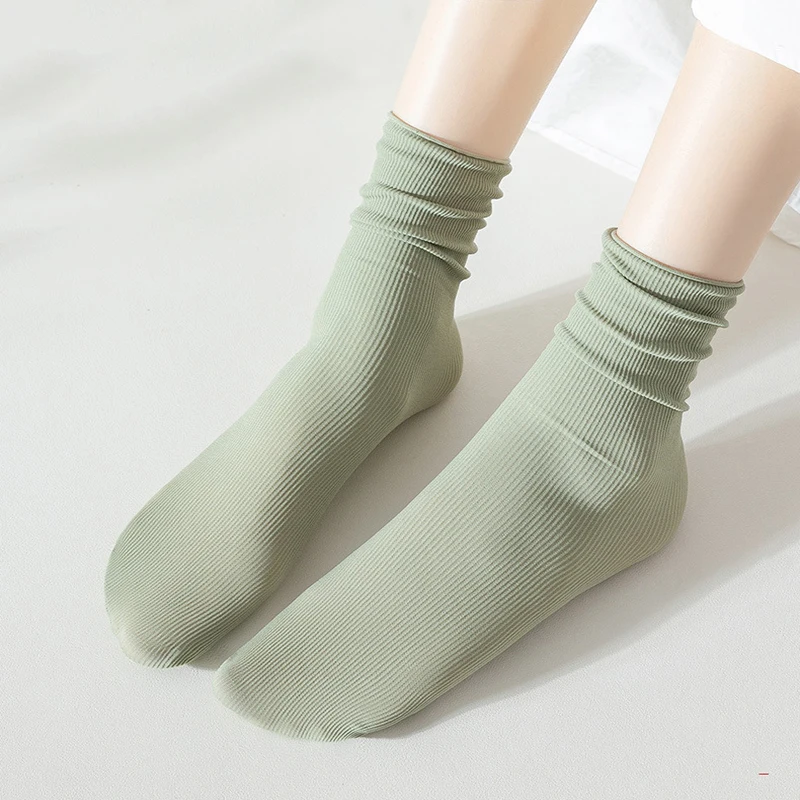 

For Summer 3 Women Ice Pairs Socks Silk Thin Breathable Nylon Solid Color Casual Japanese Fashion Female Long Tube Loose Sock