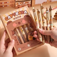 5pcs Capybara Gel Pens Set Metal Cartoon Patch 0.5mm Ballpoint Black Color Ink for Writing F7629 1