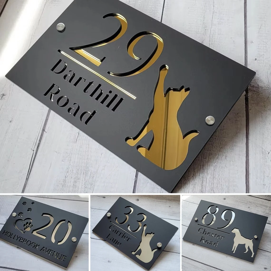 Personalised Wall Address House Number Sign Acrylic Pet Plaques Outdoor Family Name Address Cat/Dog Door Sign house number signs door signs house wall plaques