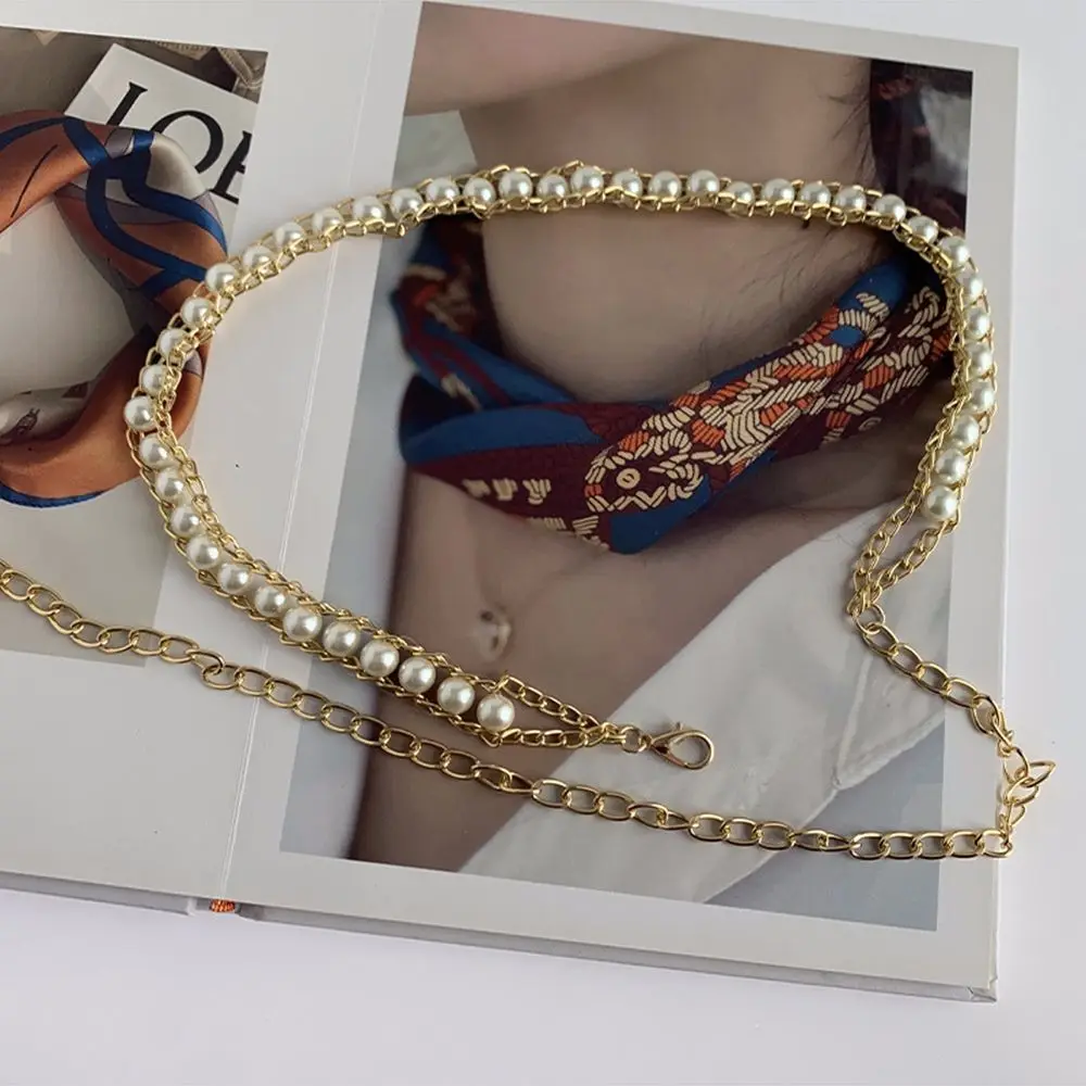 

Elegant Adjustable Alloy Female Exquisite Lobster Clasp Belt accessories Waist Chain Pearl Waist Belt Waistband