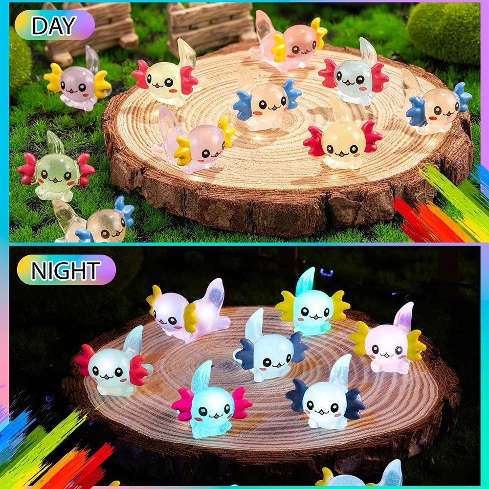 96Pcs Luminous mini resin axolotl figurine Ornament for garden landscape aquarium dollhouse decor