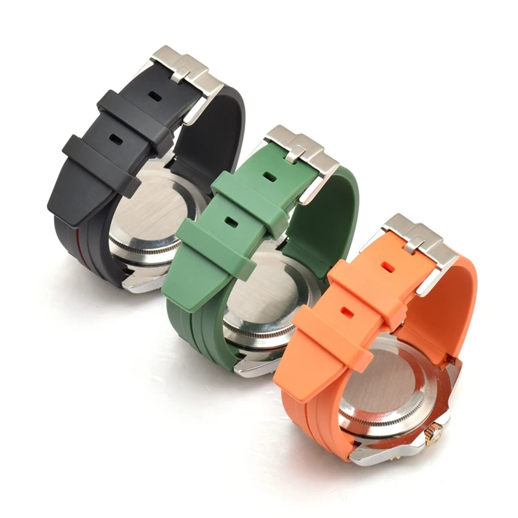 20 mm, 21 mm, 22 mm, kein Lücken, gebogenes Gummi-Uhrenarmband für Rolex Submariner Daytona Omega S-Watch, Silikonarmband, schwarzes Armband – Detail 7