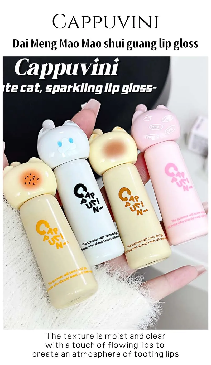 Description Picture 2 of itemCute Cat Hydrating Lip Gloss Moisturizer Mirror Water Lip Glaze Grape Lip Tint Makeup Waterproof Red Lips Plumping Non Stick Cup