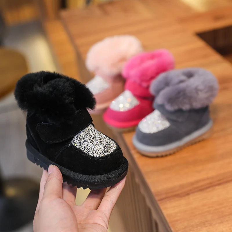 

Детские ботинки, зимние ботинки для малышей, Теплые ботильоны с плюшевой подкладкой, новая хлопковая обувь для мальчиков и девочек, Нескользящие, SOH028
