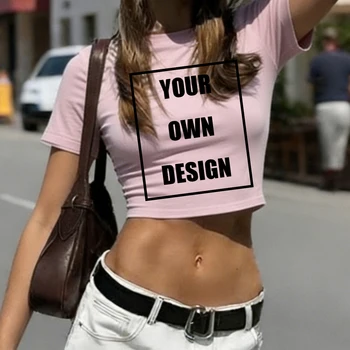 Custom Graphic Logo  Slim T Shirts Women Summer O-Neck Y2K Clothing Retro Crop Short All-Match Fashion Spicy Girl Styl T-Shirt 1