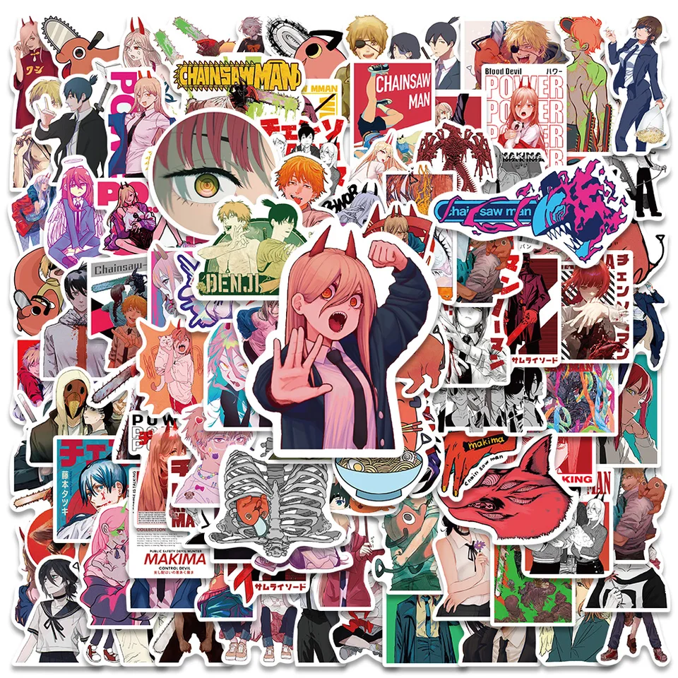10/30 / Anime Motosserra Homem Desenho Animado Personagem Graffiti Adesivo  Mala De Caderno Decoração Brinquedo Atacado Carro De $1,06