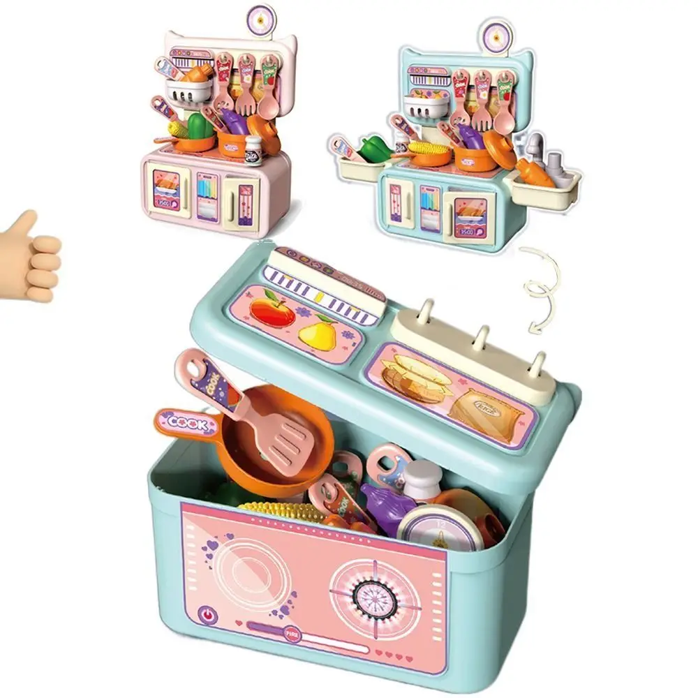 13/14pcs Cartoon Kitchen Playset Spray and Play Sink Simulated Easy To Assemble Play Kitchen Accessories Open Oven Hanging Hook