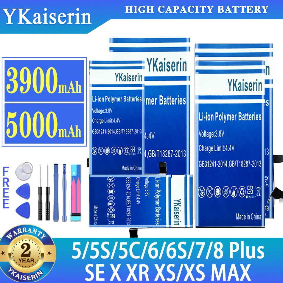 

Аккумулятор ykaisin для Apple IPhone (6, 6S, 7, 8) Plus, 6Plus, 6splus, 7plus, 8plus, 55C, 5S SE, X, XR, XS/XS MAX, батарея + Бесплатные инструменты