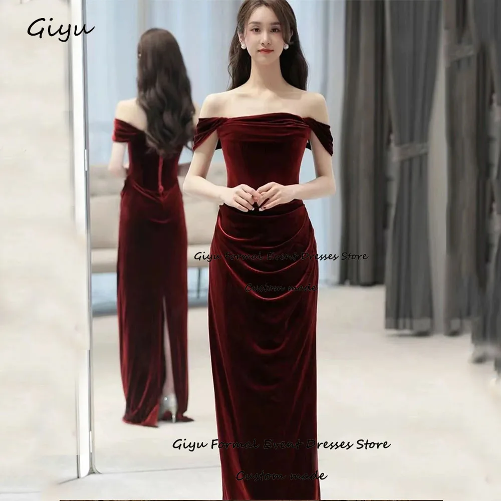 

Giyu Red Velour Vestidos De Noche Elegantes 2024 Off the Shoulder Floor-Length Evening Gown Dress Wedding Party Dress