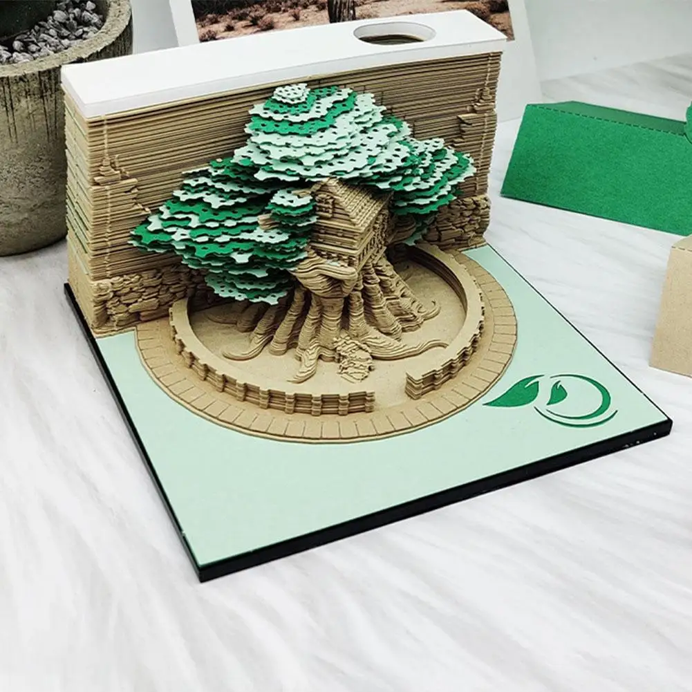 

1PC Green Treehouse Three-dimensional Paper Carving Pad Led Calendar Memo Calendar School 3D Piece Lights Time Pads Q2V3