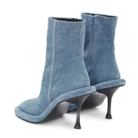 New Fashion Stiletto Heel Retro European and American Brand Side Zipper Denim Short Boots Platform Shoes  Shoes for Women - Image 6