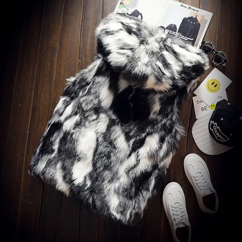 

2022 New Autumn and Winter Men's High Quality Fake Fur Fluff Vest Men's Windproof Hooded Jacket Sleeveless Warm Vest Coat Z63