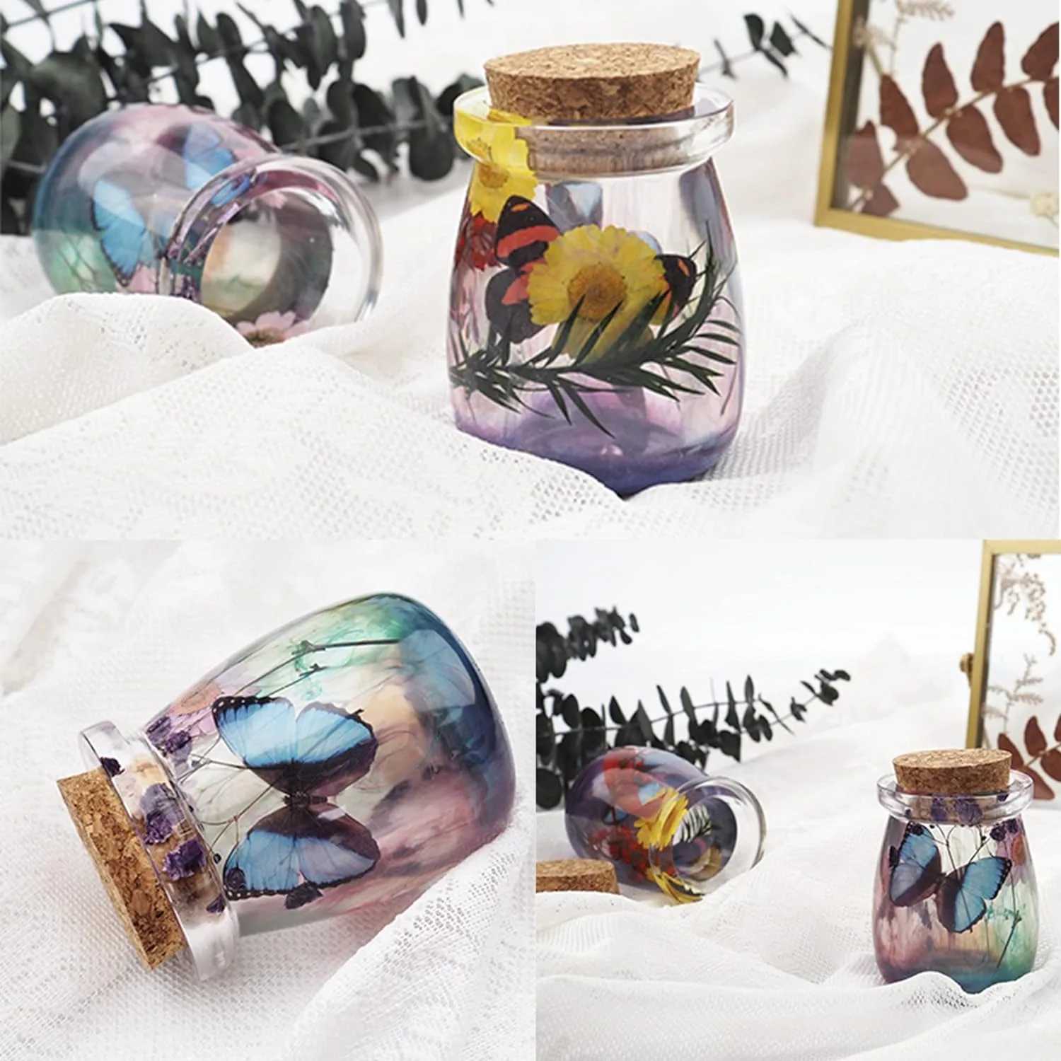 Silicone mold jar resin with 5pcs cork lids cute bottle for epoxy resin DIY stash jar storage bottle