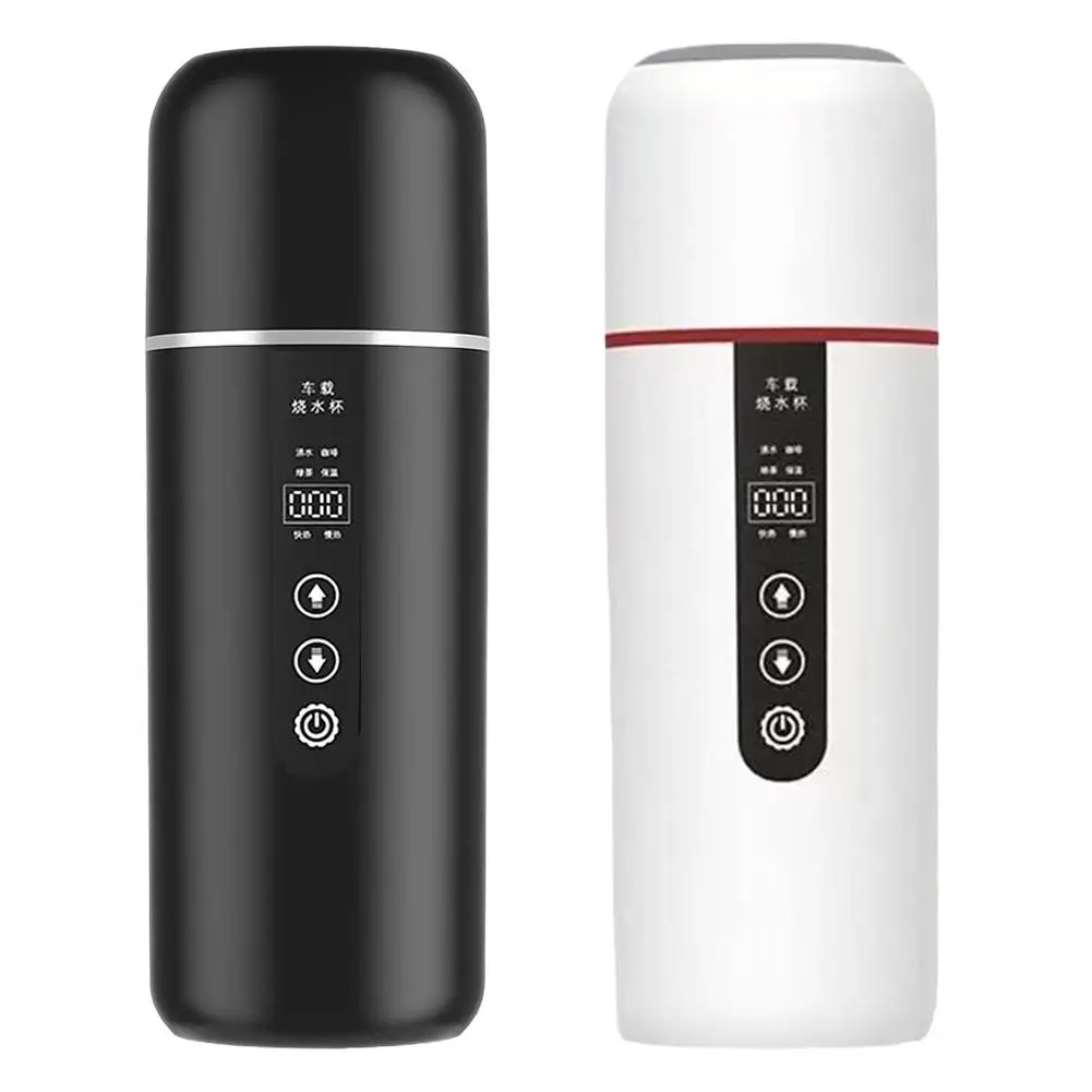 야외 주전자, 스테인레스 스틸 가열 여행용 컵, 차량용 가열 컵, 보온병 컵 12V 담배 라이터 전원 공급 장치, 500ml