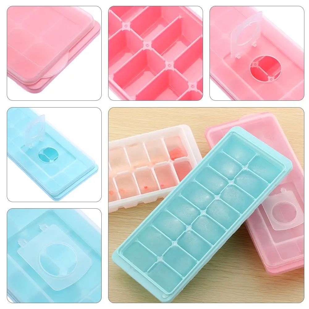 16 Cavity Cover Maker Box Plastic Ice Tray Jelly Freezer With Lid Cube Mold