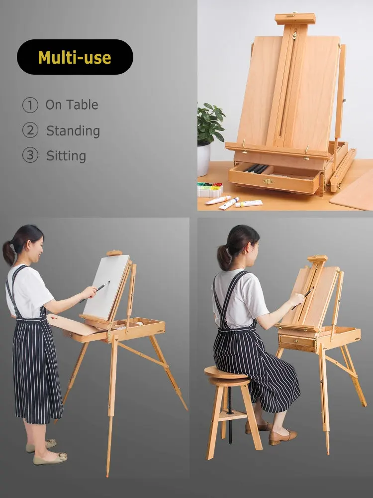 Premium Beech Wood Easel For Painting Men/Women Art Easel Stand Portable Outdoor Drawing Stand Art Supplies For Artist