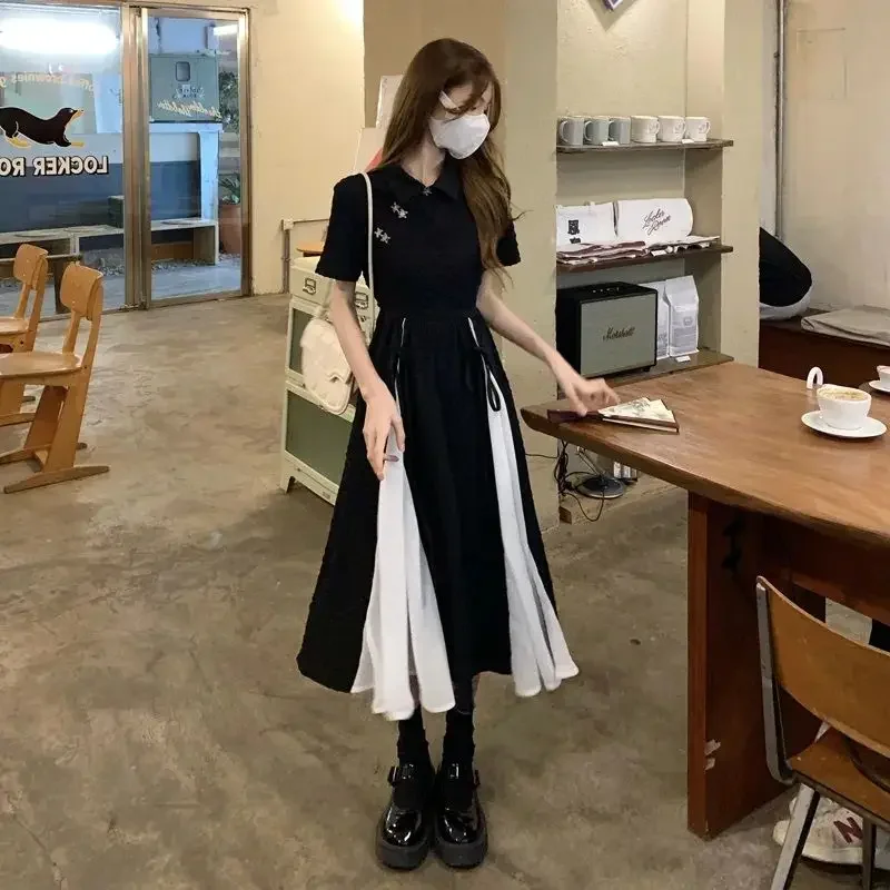 

2023 New Chinese Style Dress Balck Qipao Elegant White Black Patchwork Cheongsams Youth Girl Vestidos Long Dresses Qipao