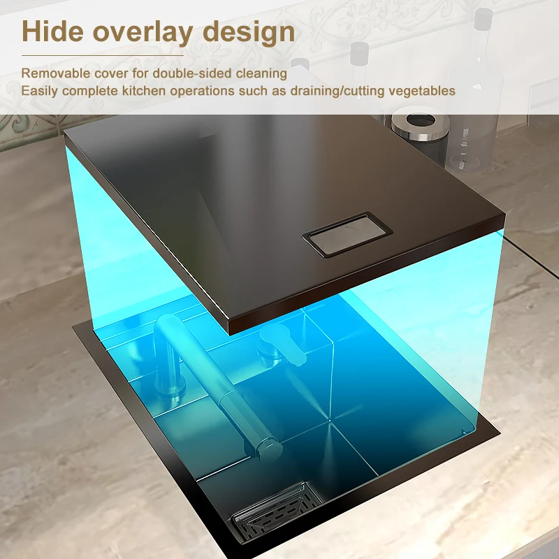 Small Hidden Bar Stainless Steel Kitchen Sink,Apartment Single Slot Touring Car Multi-functional Wash Basin With Cover Plat,kitchen sink