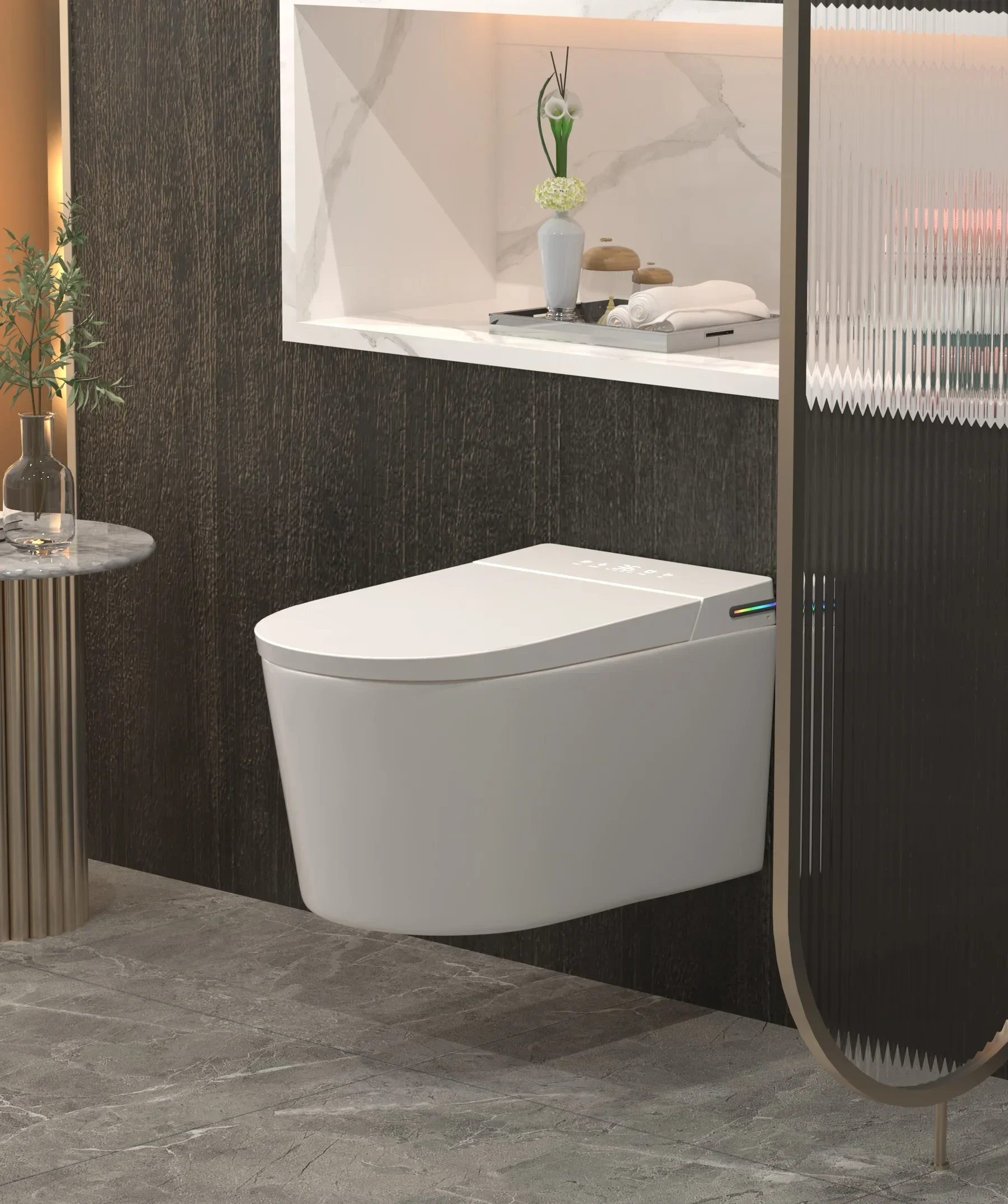 Wall Mounted Smart Toilet Automatic Lid Foot Sensor Flush Water Pressure Boost Hands-Free Intelligent Toilet 220V 4