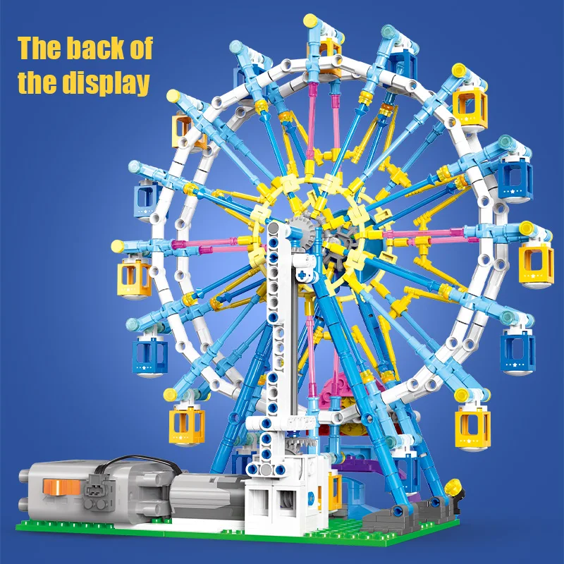 시티 프렌즈 MOC 회전 관람차 빌딩 블록, 조명 전기 벽돌, 어린이용 장난감, 크리스마스 선물