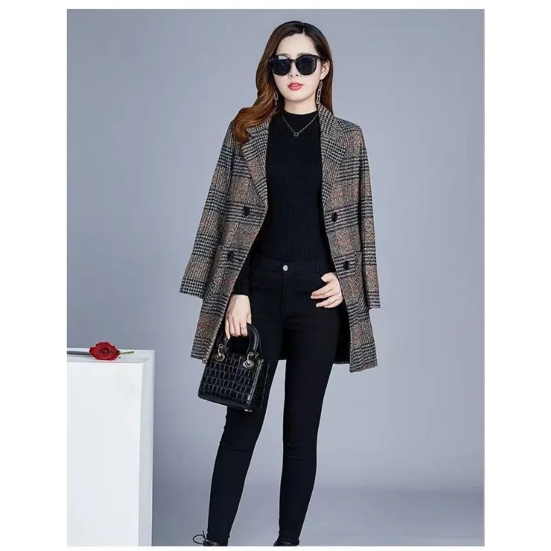Vintage Plaid Tweed Blazer Tweed Jacket Women Clothing Long Sleeve Autumn Windbreaker Pocket Korean Chic Slim Outerwear Mujer