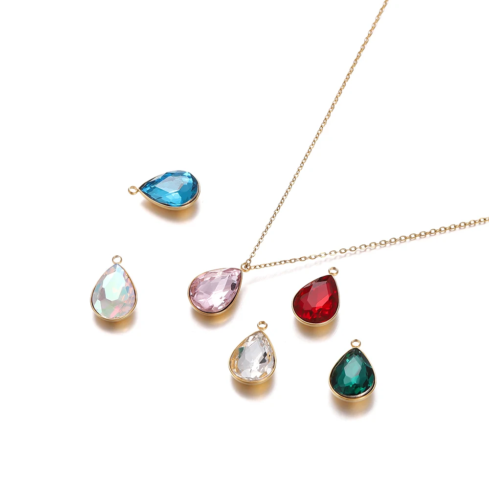 

5pcs/lot Stainless Steel Water Drop Shape Pendants Crystal Glass Charms for DIY Necklace Beads Jewelry Making Accessories