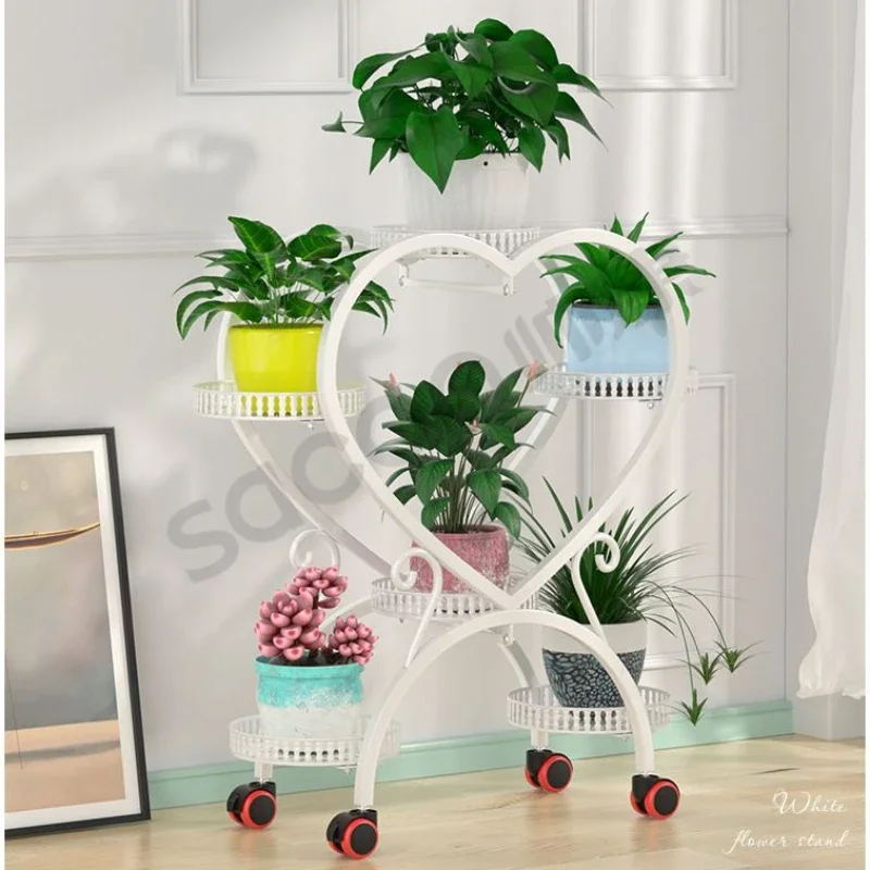 Deal Modern Simple Outdoor Plant Stand Creative Heart-Shaped Iron Balcony Flower Rack Floor Type Multi-Layer Living Room Shelf