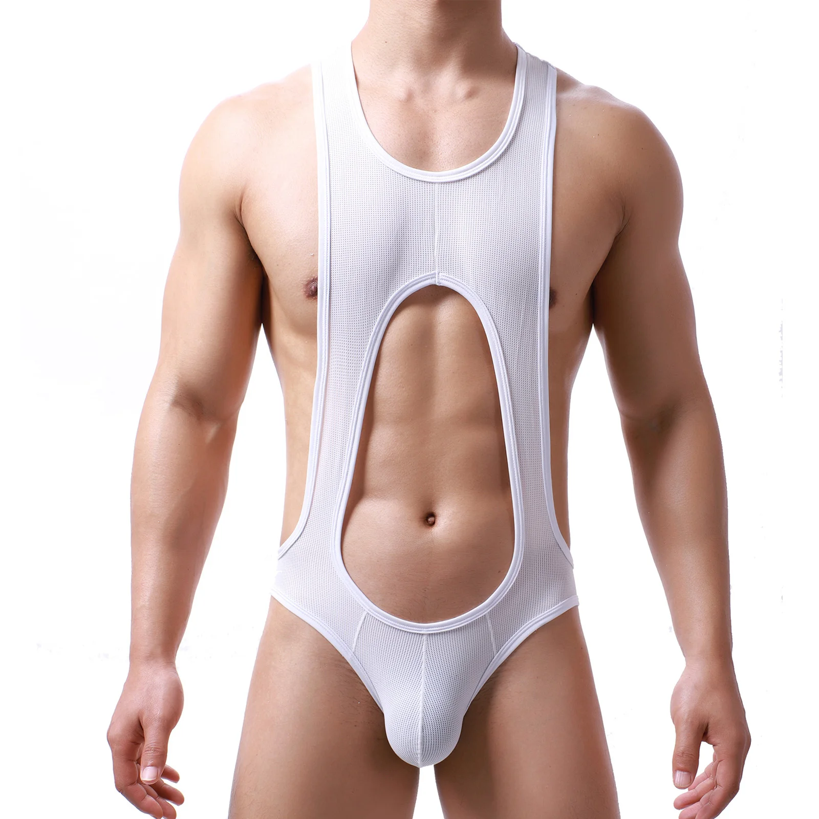 Men Underwear One-piece Lingerie Erotic Sexy Bodysuit Mesh Jockstrap Singlet Leotard Nightwear