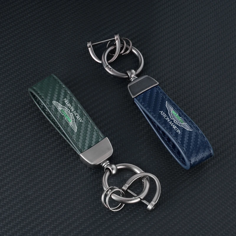 Aston Martin Carbon Fiber Look Sleutelhanger - Robuuste metalen D-ring sluiting