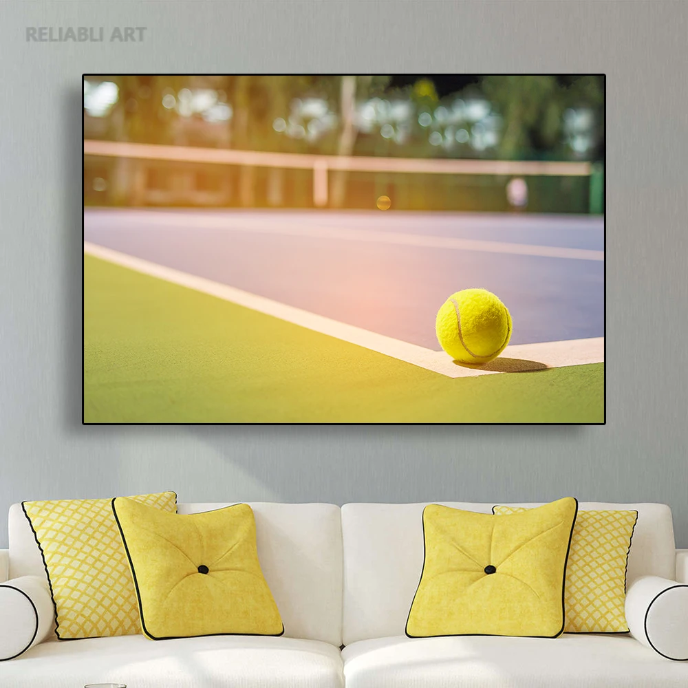 Modern Tennis Racket and Ball Canvas Painting Wall Art Sports Wall Pictures Red Green Playground Posters for Living Room Decor