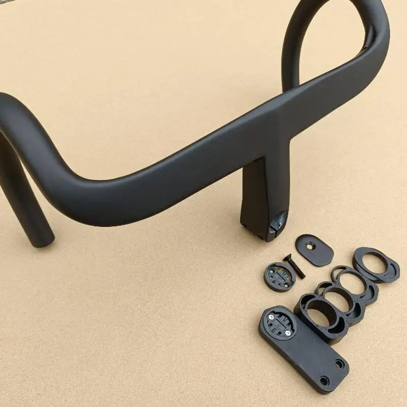 Full Black Carbon Road Handlebar Carbon Intergrated Handlebar For 28.6mm Fork Steer With Headset Spacers And Computer Mount