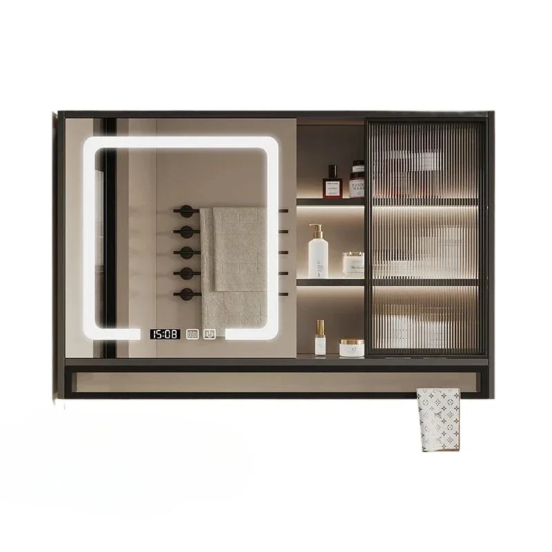 Nordic Smart Bathroom Mirror Cabinet Wall-mounted Solid Wood Fog Storage Mirror Cabinet Fashion Furniture Mueble Lavadora