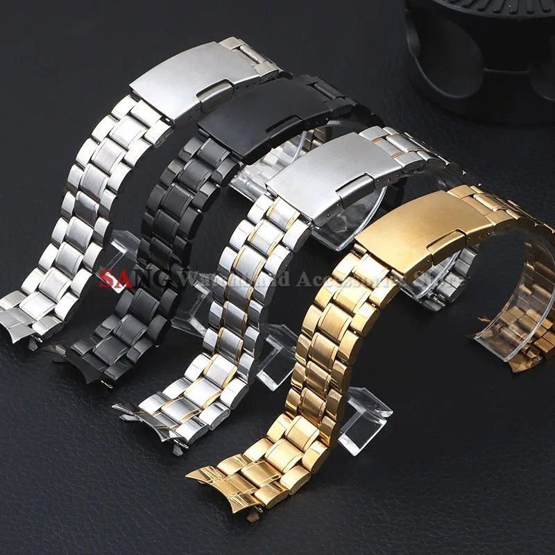 Sleek Stainless Steel Curved End Watchband Bracelet