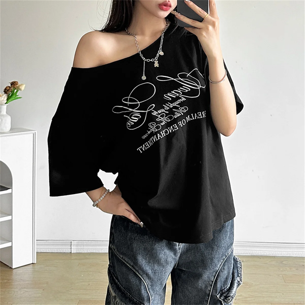 Casual Relax Woman T-shirt Letter 2025 Women Oversized One