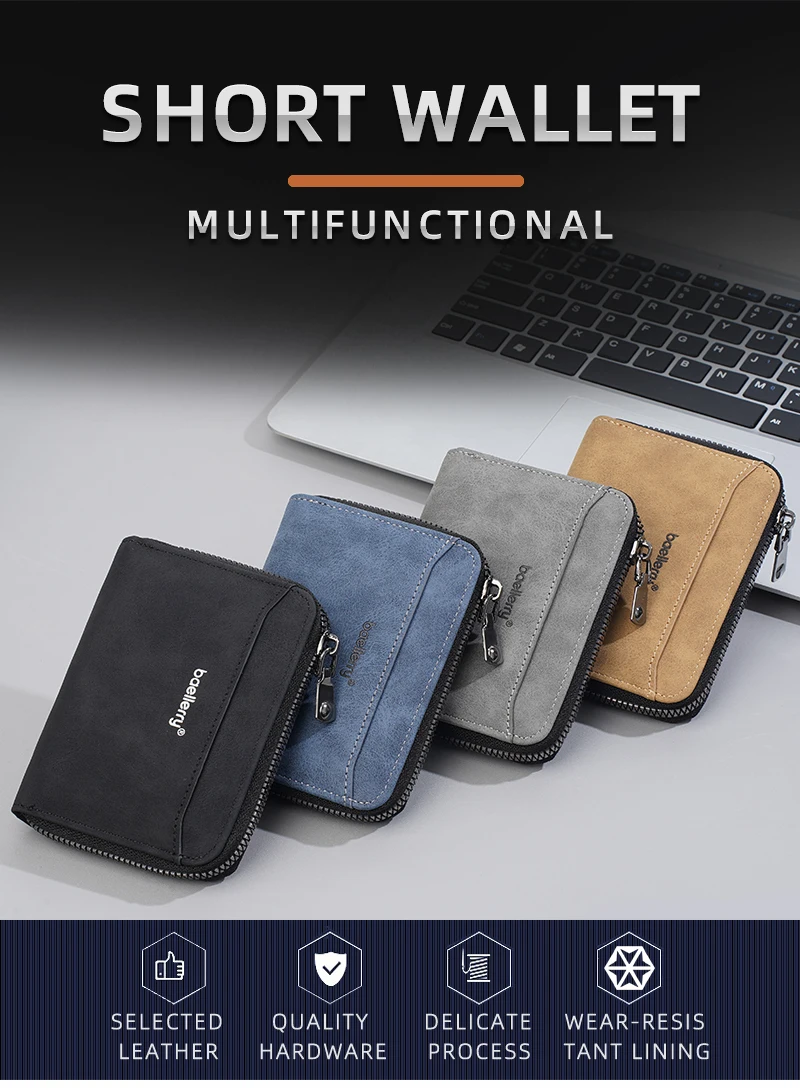 Hohe Qualität Neue Männer Brieftaschen Karte Halter Matt Zipper Männlichen Münze Brieftasche Einfache PU Karte Clips Große Kapazität Männer Geld Clips – Detail 1
